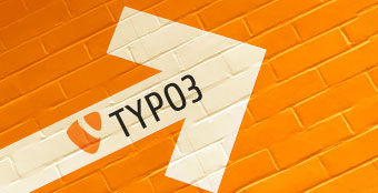 TYPO3 Logo mit Pfeil nach rechts oben